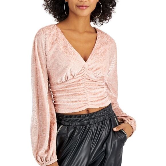 Self Esteem Tops - SELF esteem junior’s Pink velvet floral ruched top crop top, shirt XS, M, L, XL